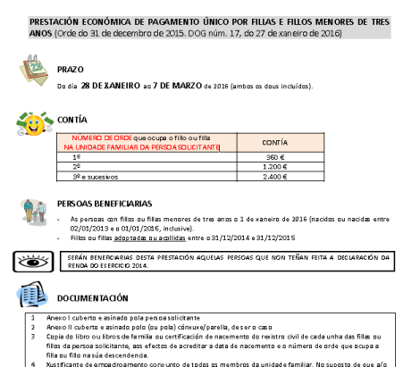 PAGAMENTO ÚNICO POR FILLAS E FILLOS MENORES DE TRES ANOS 2016